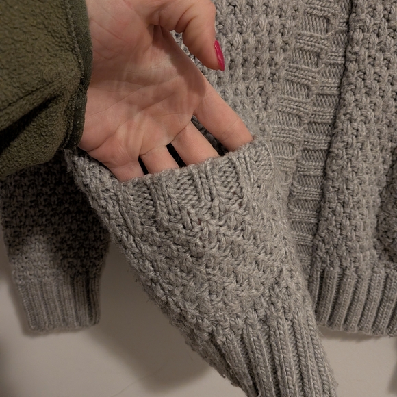 Marks & Spencer Light Gray Fair Isle Knit Cardigan with Navy & Mauve Accents - Picture 2 of 8